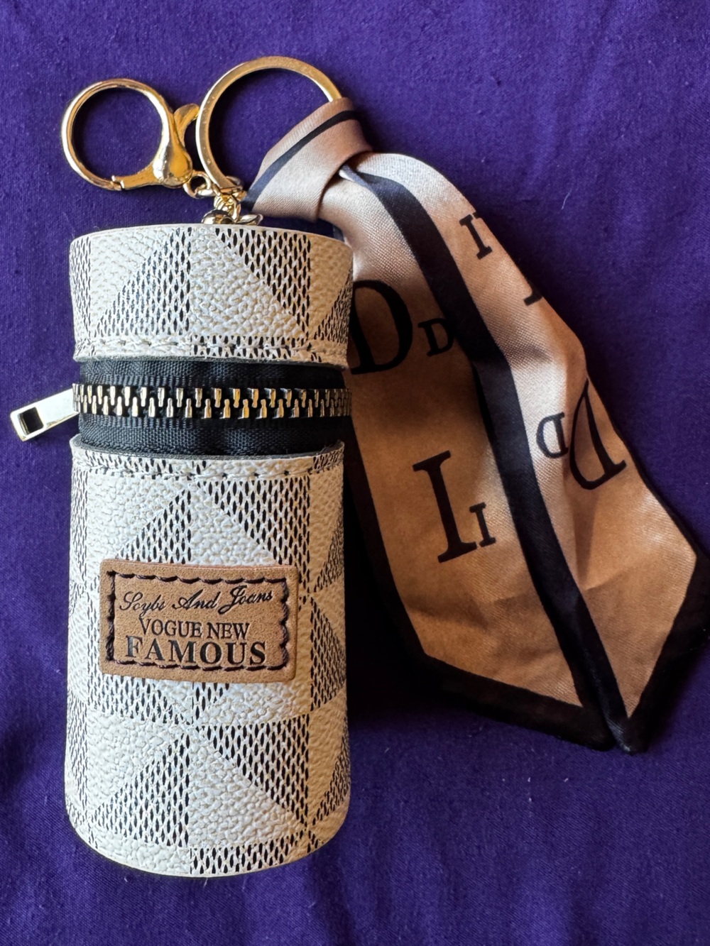 Canvas Patterned Pouch with Scarf Accent NWOT